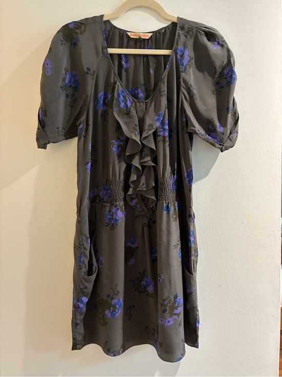 Rebecca Taylor Dresses & Skirts - Rebecca Taylor Gray with Blue Floral Ruffle Front Dress *MOVING SALE*